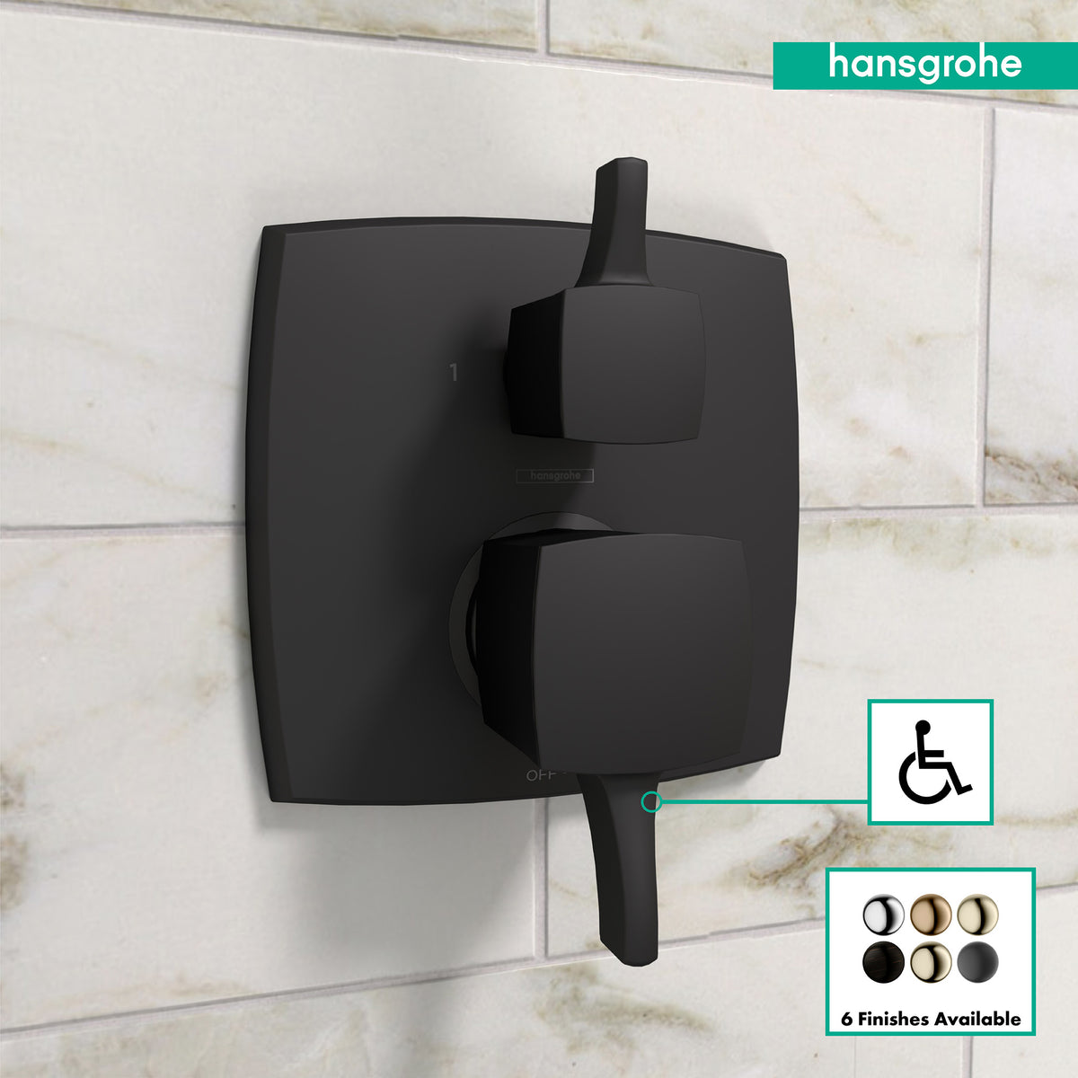 HANSGROHE 15865671 Ecostat Classic Pressure Balance Trim Classic Square with Diverter - Matte Black