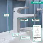 HANSGROHE 32506701 Metropol Single-Hole Faucet 110 with Lever Handle and Pop-Up Drain, 1.2 GPM - Matte White