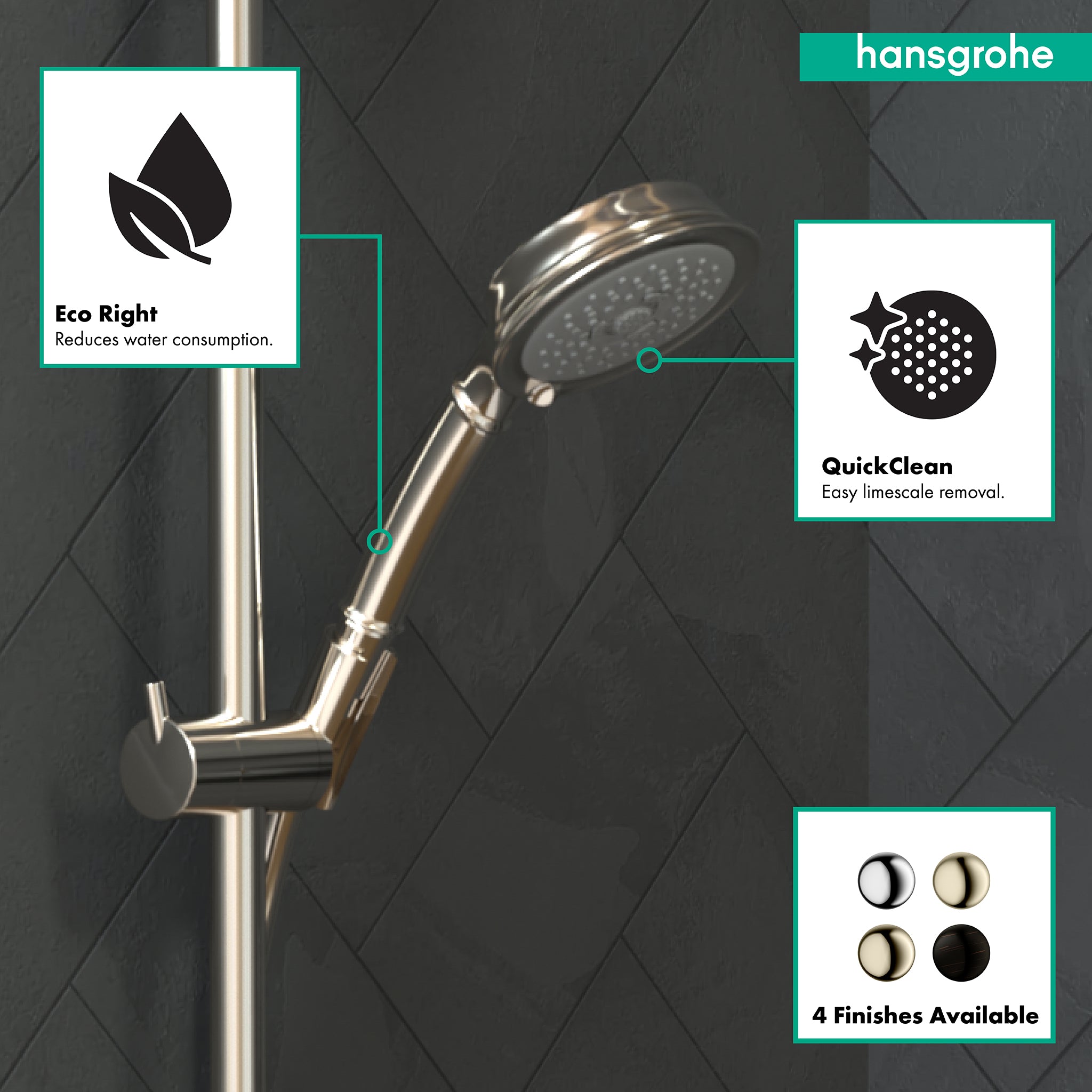HANSGROHE 04753830 Croma 100 Classic Handshower 3-Jet, 1.8 GPM - Polished Nickel