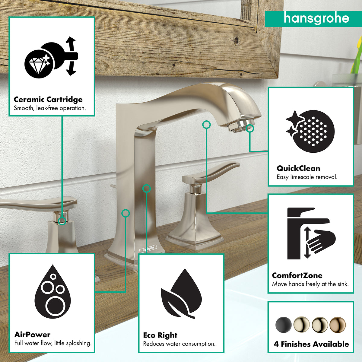 HANSGROHE 31331831 Metropol Classic Widespread Faucet 160 with Lever Handles and Pop-Up Drain, 1.2 GPM - Polished Nickel