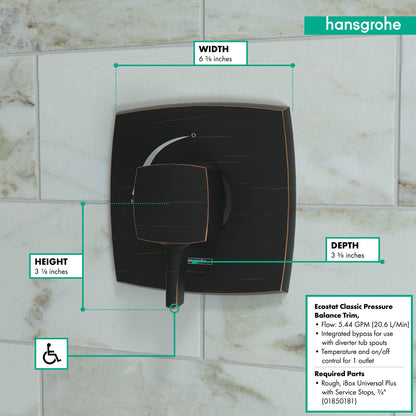 HANSGROHE 15769921 Ecostat Classic Pressure Balance Trim, Square - Rubbed Bronze