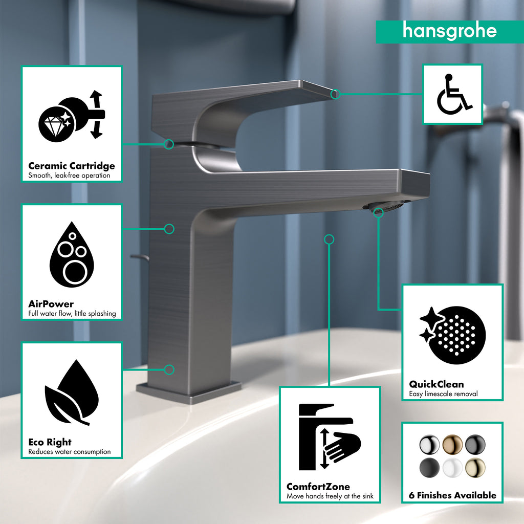 HANSGROHE 32506341 Metropol Single-Hole Faucet 110 with Lever Handle and Pop-Up Drain, 1.2 GPM - Brushed Black Chrome