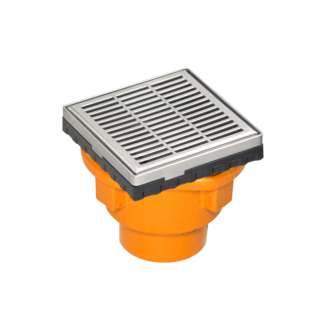 INFINITY DRAIN LND4-2I PS LND 4 4" x 4" LND 4 Slotted Pattern Complete Kit in Polished Stainless with Cast Iron Drain Body, 2" Outlet
