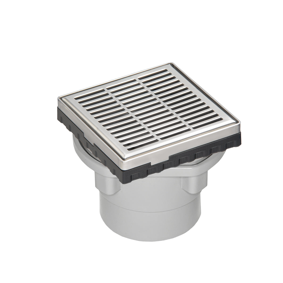 INFINITY DRAIN LND4-2P PS LND 4 4" x 4" LND 4 Slotted Pattern Complete Kit in Polished Stainless with PVC Drain Body, 2" Outlet