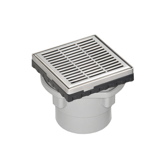 INFINITY DRAIN LND4-2P PS LND 4 4" x 4" LND 4 Slotted Pattern Complete Kit in Polished Stainless with PVC Drain Body, 2" Outlet