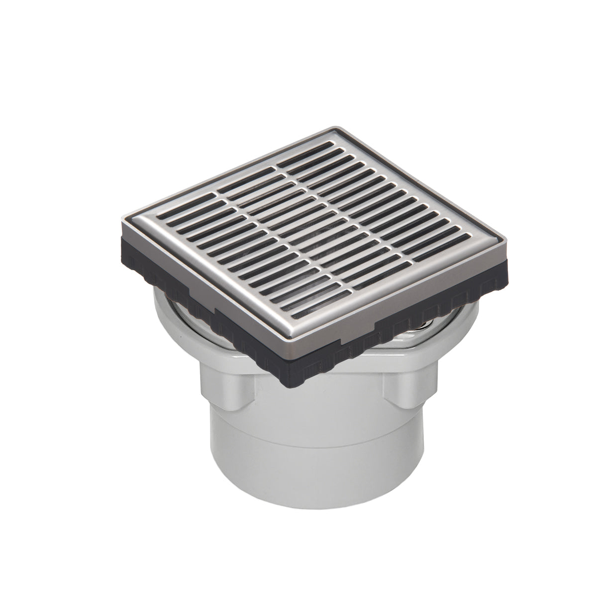 INFINITY DRAIN LND4-2P SS LND 4 4" x 4" LND 4 Slotted Pattern Complete Kit in Satin Stainless with PVC Drain Body, 2" Outlet