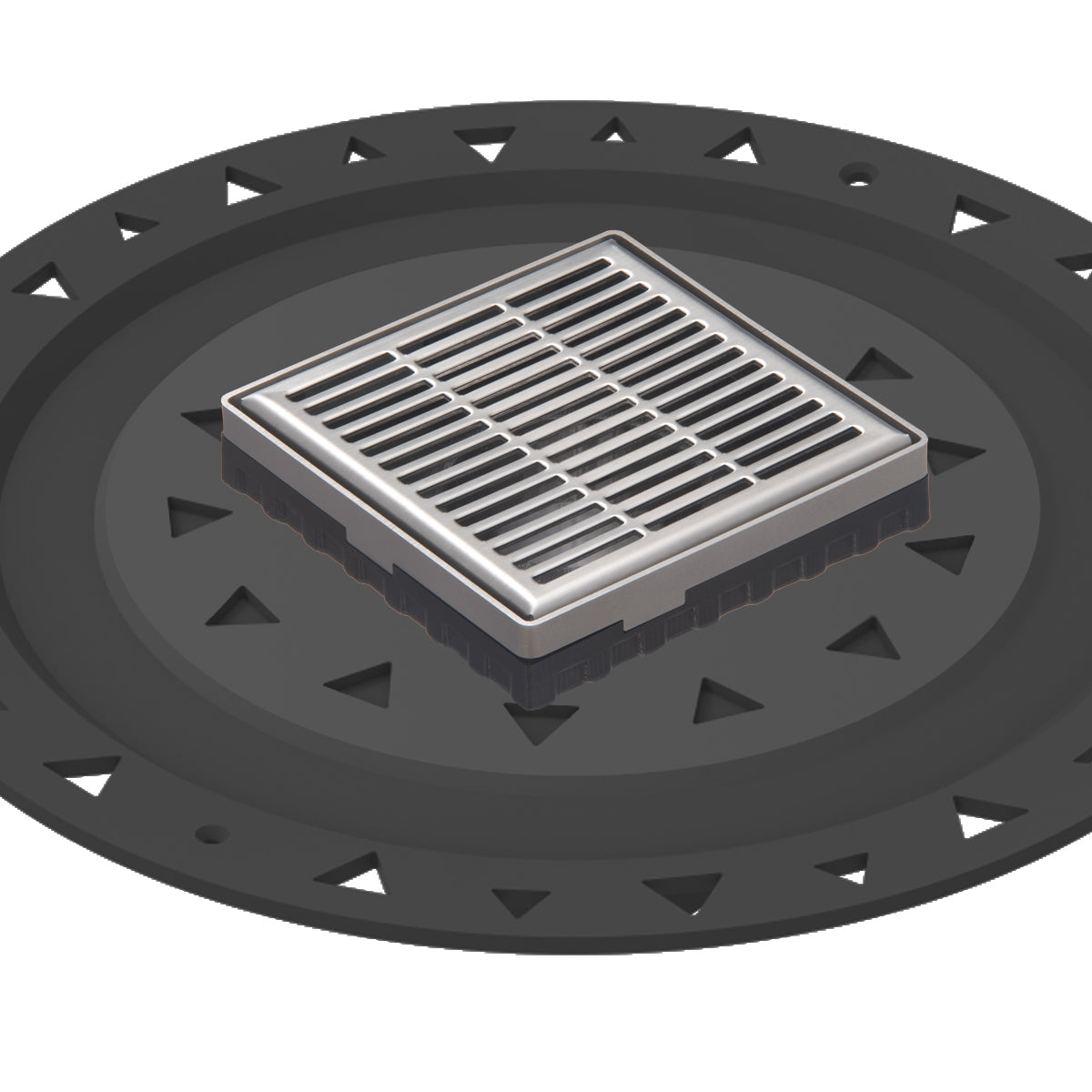 INFINITY DRAIN LND4 BA SS LND 4 4" x 4" LND 4 Slotted Pattern Complete Kit in Satin Stainless with ABS Bonded Flange, 2", 3" and 4" Outlet