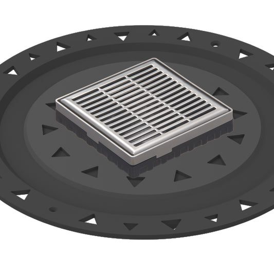 INFINITY DRAIN LND4 BA SS LND 4 4" x 4" LND 4 Slotted Pattern Complete Kit in Satin Stainless with ABS Bonded Flange, 2", 3" and 4" Outlet