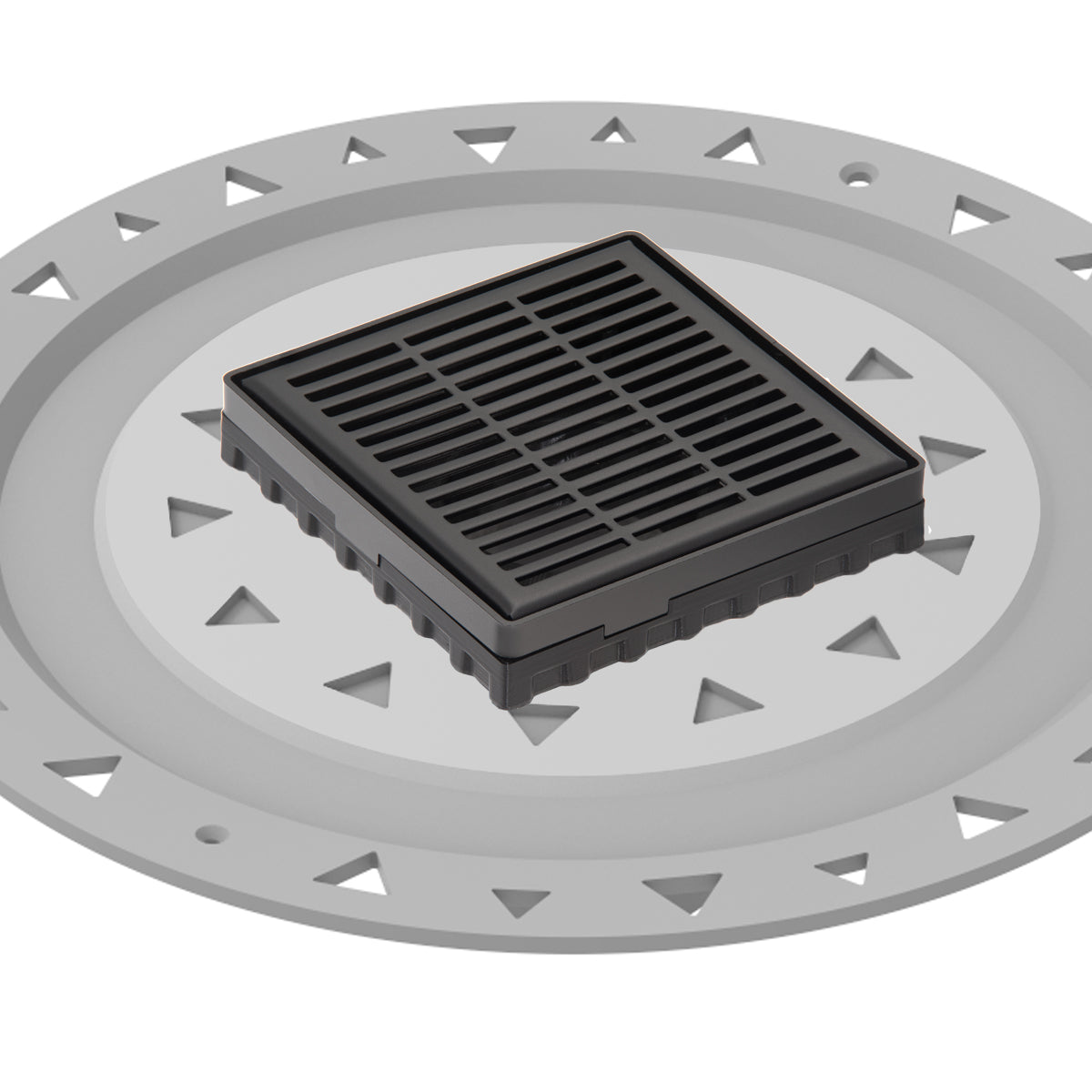 INFINITY DRAIN LND4 BP BK LND 4 4" x 4" LND 4 Slotted Pattern Complete Kit in Matte Black with PVC Bonded Flange, 2", 3" and 4" Outlet