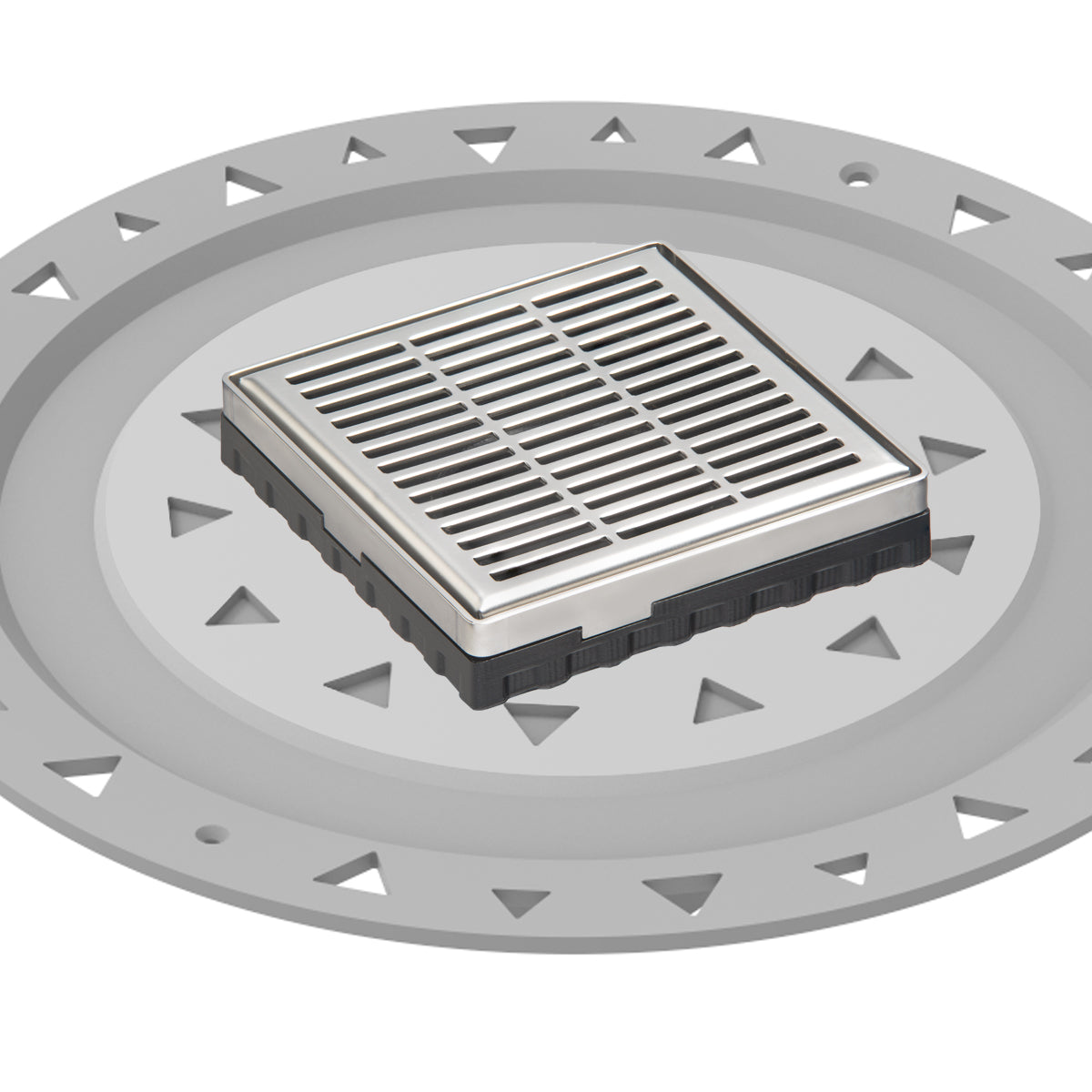 INFINITY DRAIN LND4 BP PS LND 4 4" x 4" LND 4 Slotted Pattern Complete Kit in Polished Stainless with PVC Bonded Flange, 2", 3" and 4" Outlet