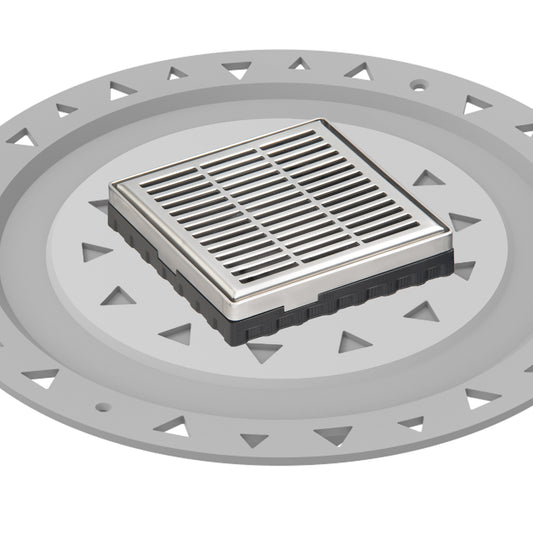 INFINITY DRAIN LND4 BP PS LND 4 4" x 4" LND 4 Slotted Pattern Complete Kit in Polished Stainless with PVC Bonded Flange, 2", 3" and 4" Outlet