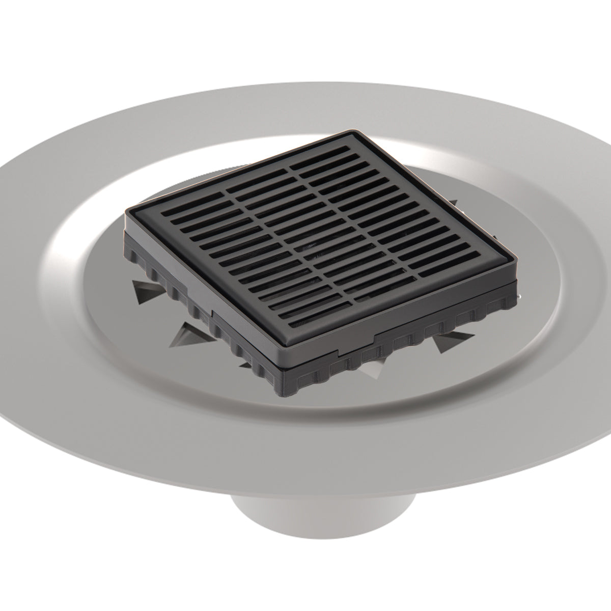 INFINITY DRAIN LND4 BS BK LND 4 4" x 4" LND 4 Slotted Pattern Complete Kit in Matte Black with Stainless Steel Bonded Flange, 2" No Hub Outlet