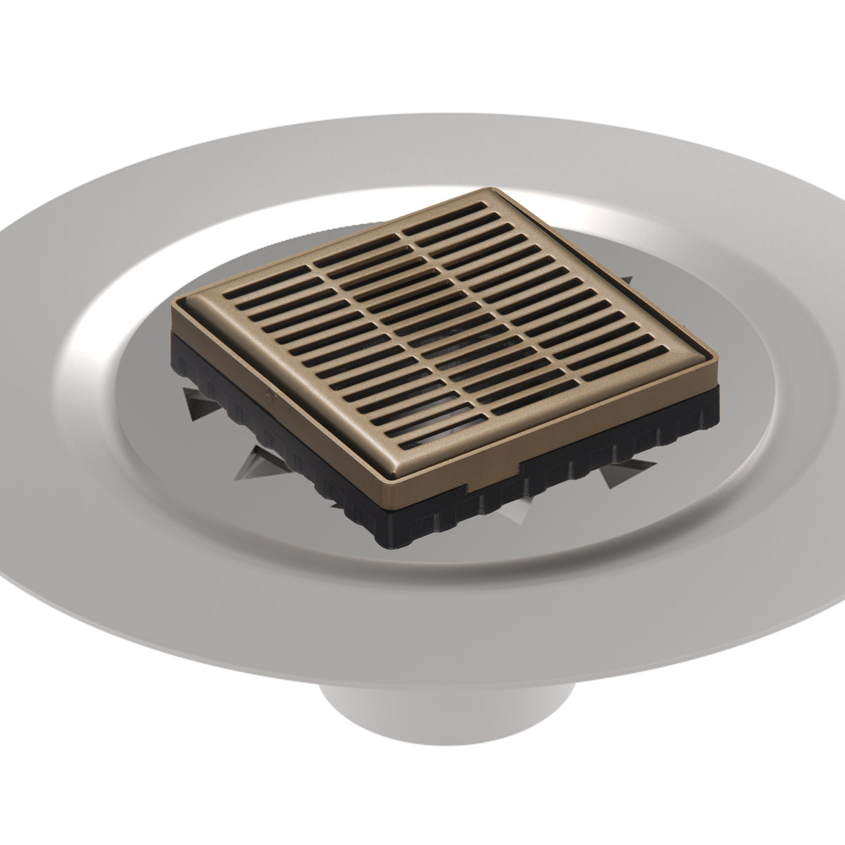 INFINITY DRAIN LND4 BS SB LND 4 4" x 4" LND 4 Slotted Pattern Complete Kit in Satin Bronze with Stainless Steel Bonded Flange, 2" No Hub Outlet