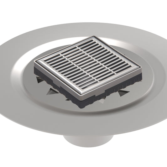 INFINITY DRAIN LND4 BS MW LND 4 4" x 4" LND 4 Slotted Pattern Complete Kit in Matte White with Stainless Steel Bonded Flange, 2" No Hub Outlet