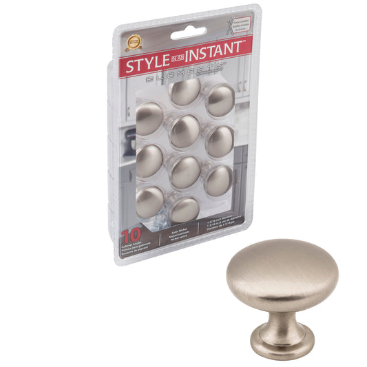 ELEMENTS 3910-SN-R Retail Pack Hardware 1-3/16" Diameter Mushroom Knob , Satin Nickel