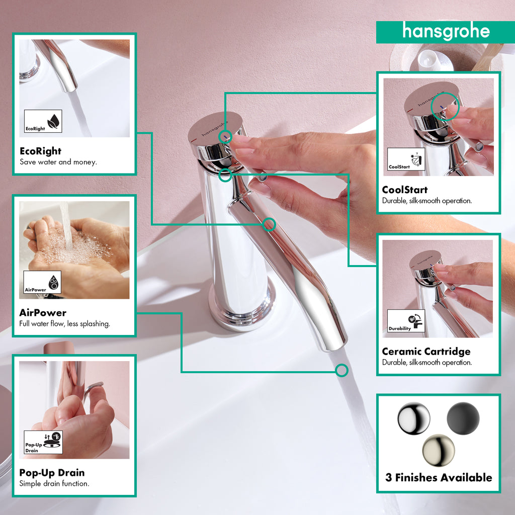HANSGROHE 73302001 Tecturis S Single-Hole Faucet 80 with Pop-Up Drain, 1.2 GPM - Chrome
