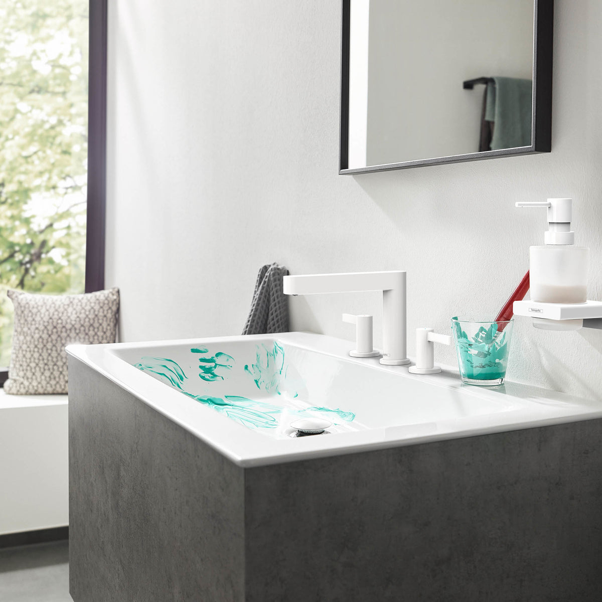 HANSGROHE 76033701 Finoris Wide-spread Faucet 110 with Pop-up Drain, 1.2 GPM - Matte White