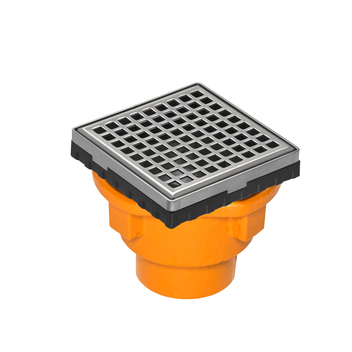 INFINITY DRAIN LQD4-2H PS LQD 4 4" x 4" LQD 4 Squares Pattern Complete Kit in Polished Stainless with Cast Iron Drain Body for Hot Mop, 2" No Hub Outlet