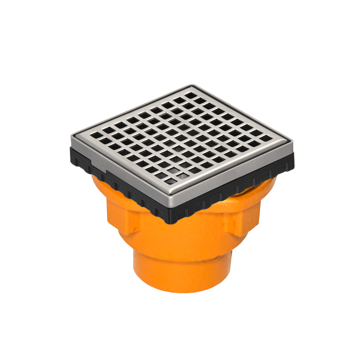 INFINITY DRAIN LQD4-2H SS LQD 4 4" x 4" LQD 4 Squares Pattern Complete Kit in Satin Stainless with Cast Iron Drain Body for Hot Mop, 2" No Hub Outlet