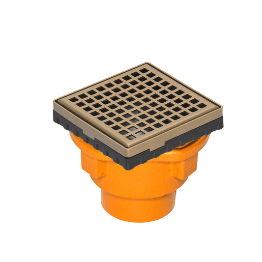 INFINITY DRAIN LQD4-2I SB LQD 4 4" x 4" LQD 4 Squares Pattern Complete Kit in Satin Bronze with Cast Iron Drain Body, 2" Outlet