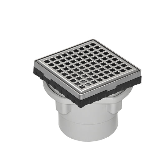 INFINITY DRAIN LQD4-2P PS LQD 4 4" x 4" LQD 4 Squares Pattern Complete Kit in Polished Stainless with PVC Drain Body, 2" Outlet