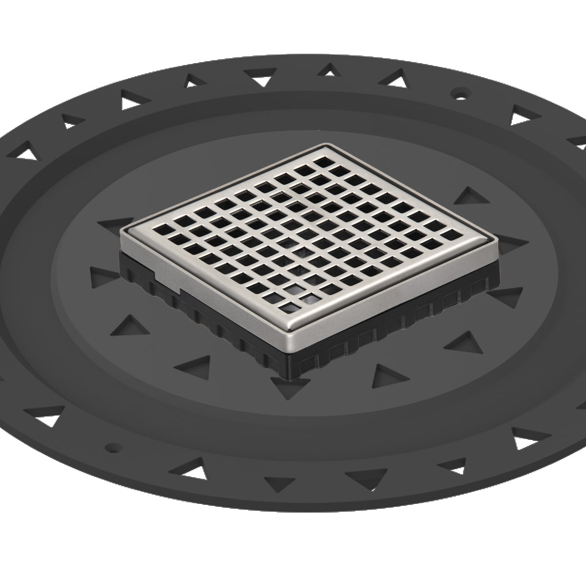 INFINITY DRAIN LQD4 BA SS LQD 4 4" x 4" LQD 4 Squares Pattern Complete Kit in Satin Stainless with ABS Bonded Flange, 2", 3" and 4" Outlet