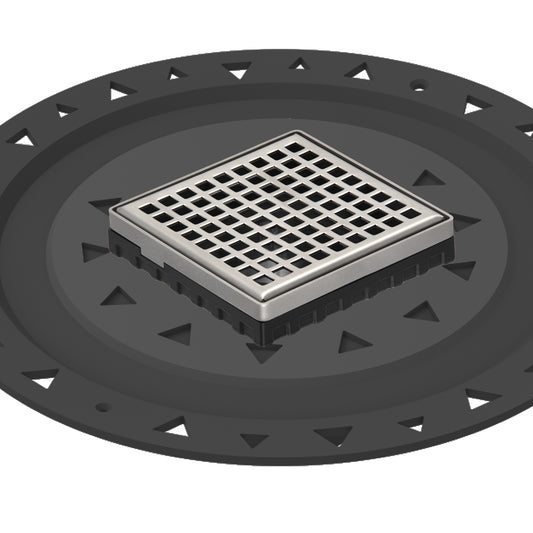 INFINITY DRAIN LQD4 BA SS LQD 4 4" x 4" LQD 4 Squares Pattern Complete Kit in Satin Stainless with ABS Bonded Flange, 2", 3" and 4" Outlet