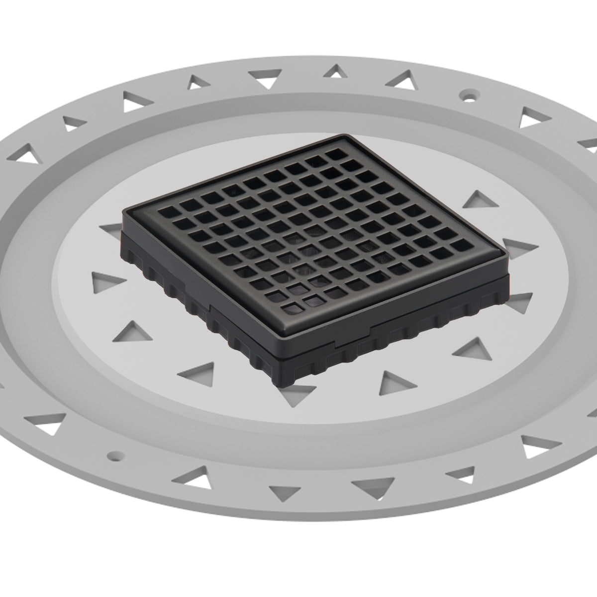 INFINITY DRAIN LQD4 BP BK LQD 4 4" x 4" LQD 4 Squares Pattern Complete Kit in Matte Black with PVC Bonded Flange, 2", 3" and 4" Outlet