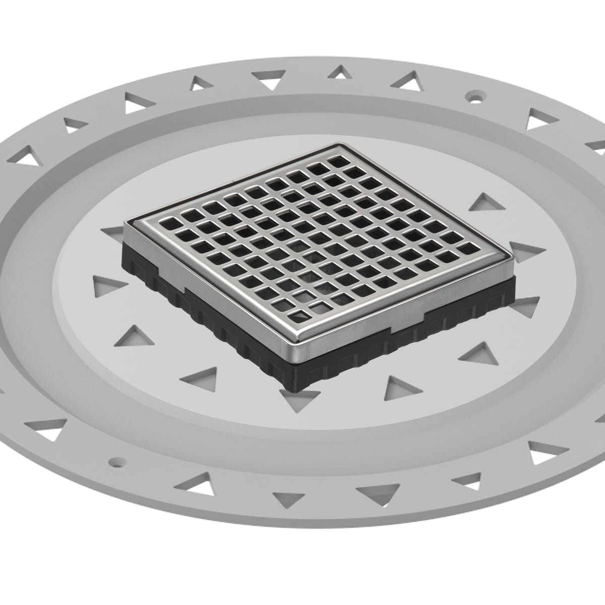 INFINITY DRAIN LQD4 BP PS LQD 4 4" x 4" LQD 4 Squares Pattern Complete Kit in Polished Stainless with PVC Bonded Flange, 2", 3" and 4" Outlet