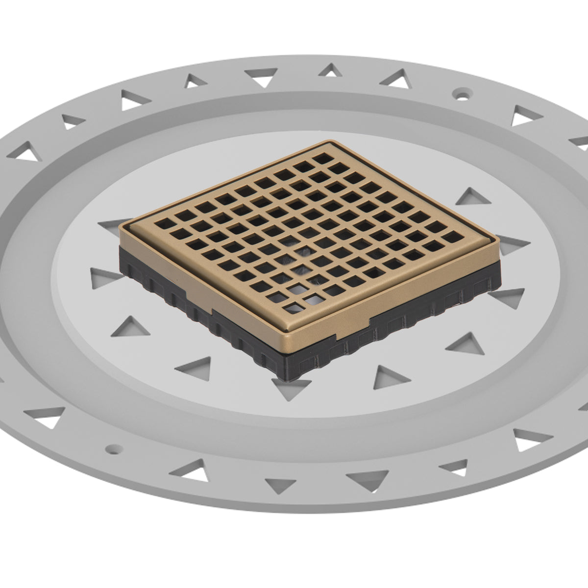 INFINITY DRAIN LQD4 BP SB LQD 4 4" x 4" LQD 4 Squares Pattern Complete Kit in Satin Bronze with PVC Bonded Flange, 2", 3" and 4" Outlet