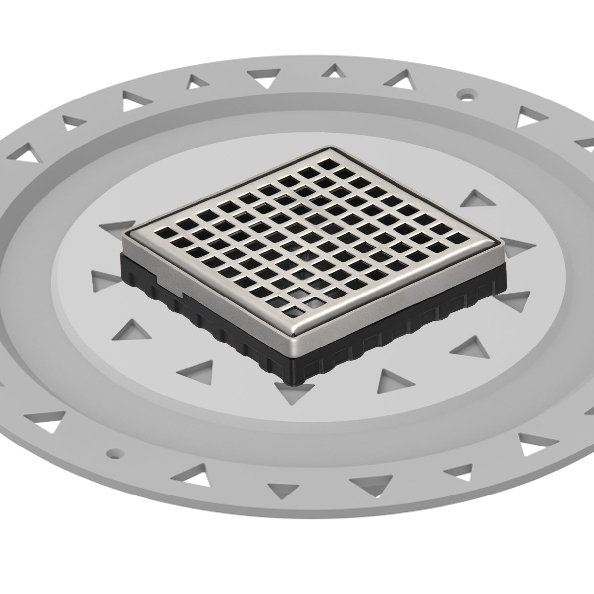 INFINITY DRAIN LQD4 BP SS LQD 4 4" x 4" LQD 4 Squares Pattern Complete Kit in Satin Stainless with PVC Bonded Flange, 2", 3" and 4" Outlet