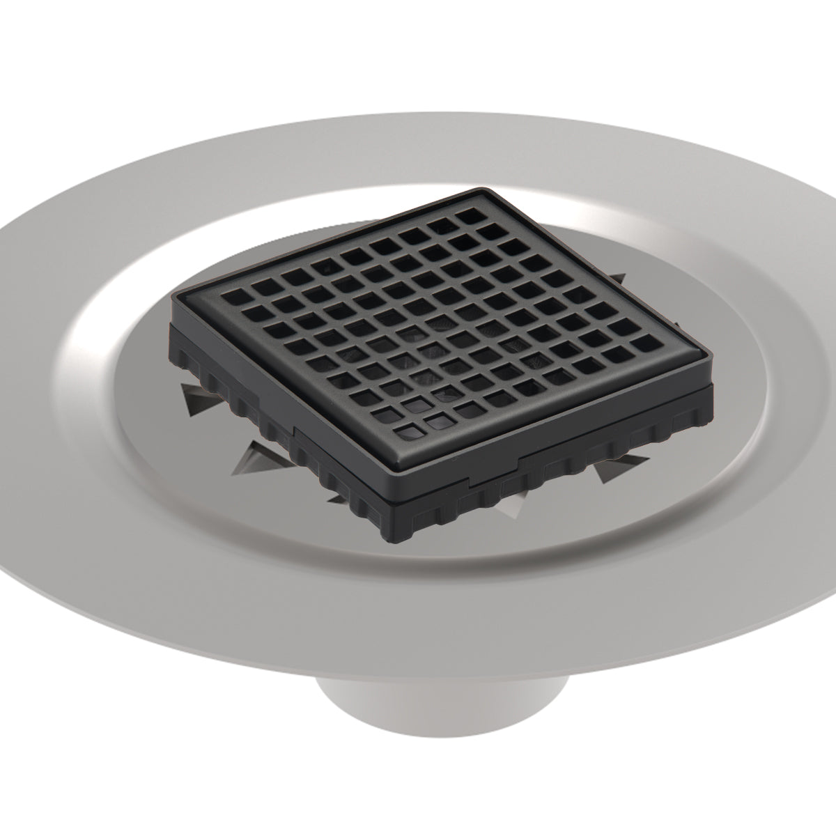 INFINITY DRAIN LQD4 BS BK LQD 4 4" x 4" LQD 4 Squares Pattern Complete Kit in Matte Black with Stainless Steel Bonded Flange, 2" No Hub Outlet