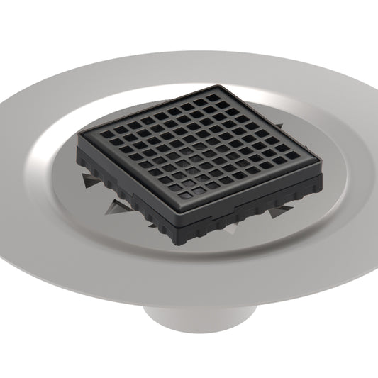 INFINITY DRAIN LQD4 BS BK LQD 4 4" x 4" LQD 4 Squares Pattern Complete Kit in Matte Black with Stainless Steel Bonded Flange, 2" No Hub Outlet
