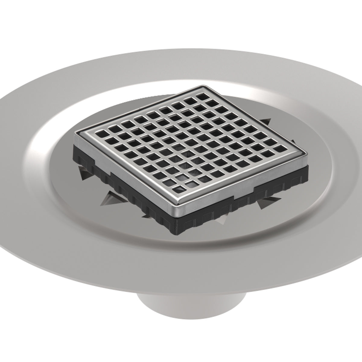 INFINITY DRAIN LQD4 BS PS LQD 4 4" x 4" LQD 4 Squares Pattern Complete Kit in Polished Stainless with Stainless Steel Bonded Flange, 2" No Hub Outlet