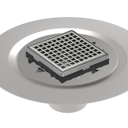 INFINITY DRAIN LQD4 BS PS LQD 4 4" x 4" LQD 4 Squares Pattern Complete Kit in Polished Stainless with Stainless Steel Bonded Flange, 2" No Hub Outlet
