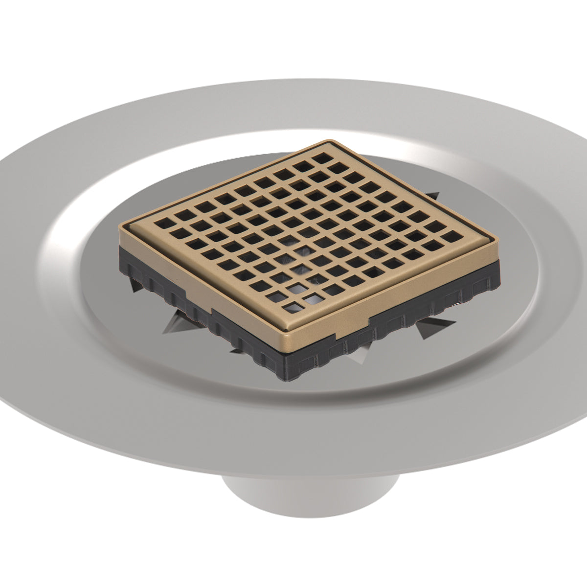 INFINITY DRAIN LQD4 BS SB LQD 4 4" x 4" LQD 4 Squares Pattern Complete Kit in Satin Bronze with Stainless Steel Bonded Flange, 2" No Hub Outlet