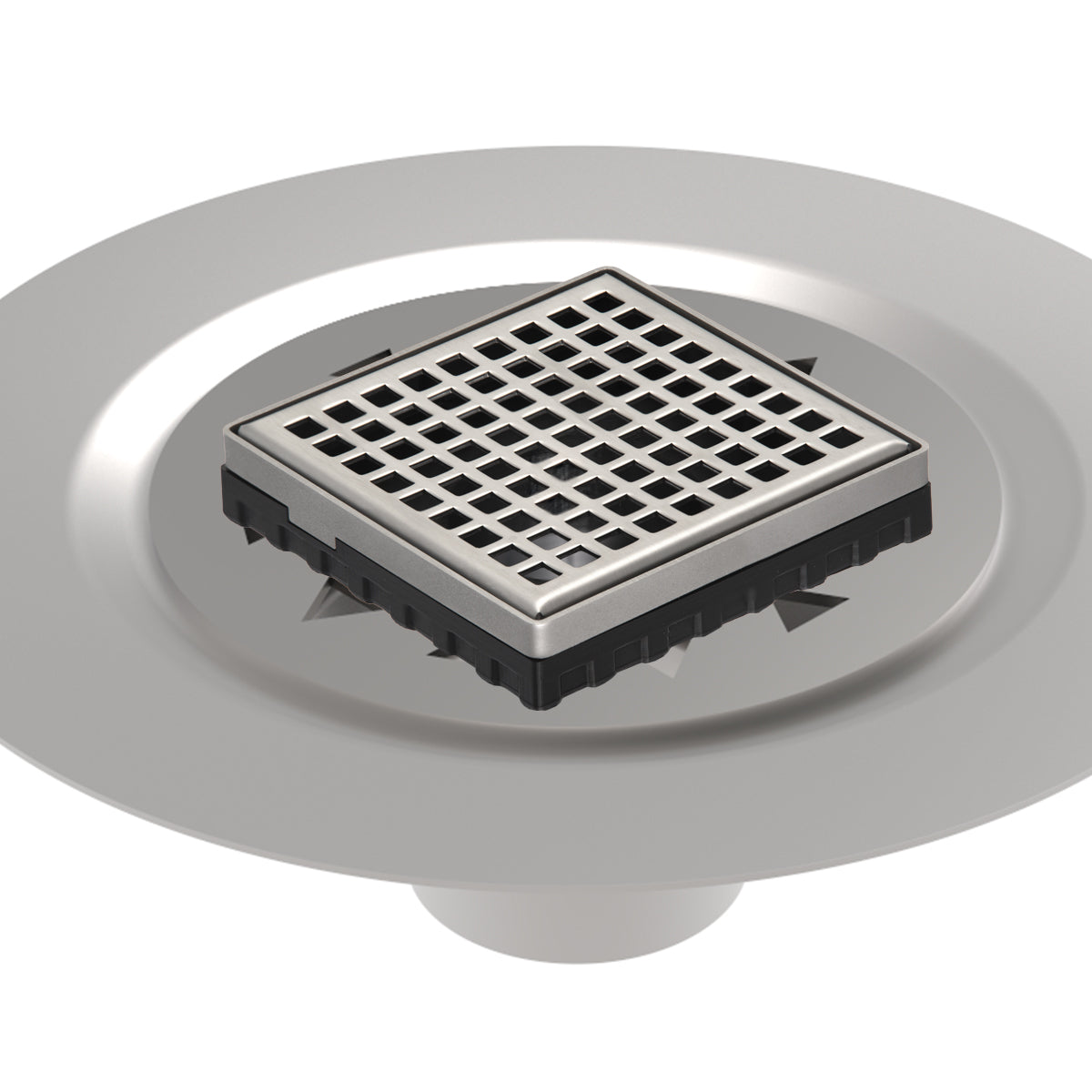 INFINITY DRAIN LQD4 BS SS LQD 4 4" x 4" LQD 4 Squares Pattern Complete Kit in Satin Stainless with Stainless Steel Bonded Flange, 2" No Hub Outlet
