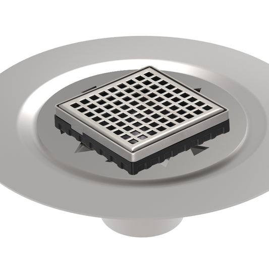 INFINITY DRAIN LQD4 BS SS LQD 4 4" x 4" LQD 4 Squares Pattern Complete Kit in Satin Stainless with Stainless Steel Bonded Flange, 2" No Hub Outlet