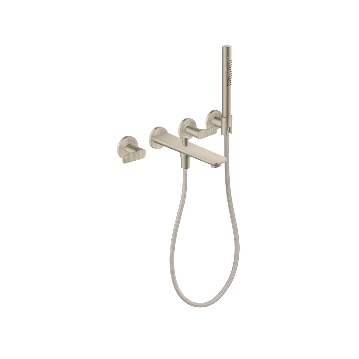 AXOR 49481821 Citterio C 3-Hole Wall-Mounted Tub Filler with 1.75 GPM Handshower and Holder- Cubic Cut - Brushed Nickel