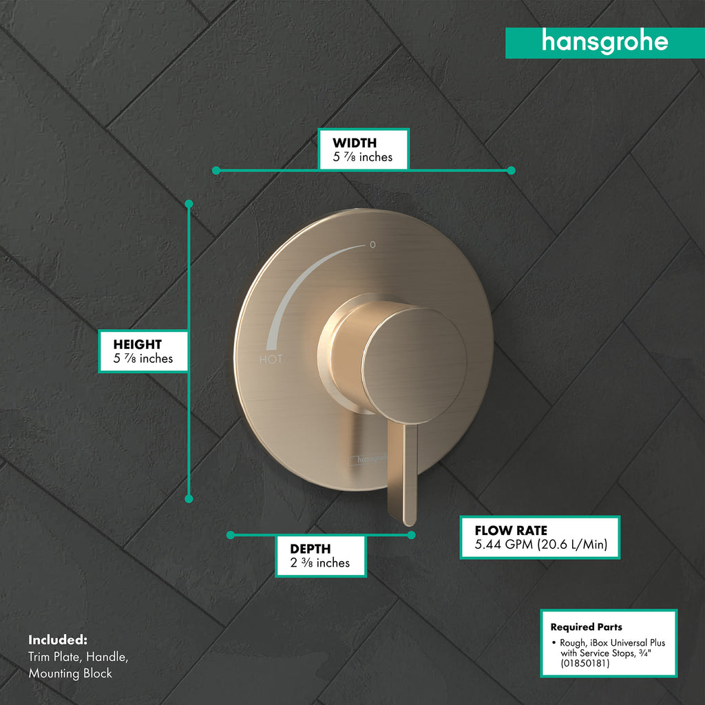 HANSGROHE 15739141 Ecostat S Pressure Balance Trim - Brushed Bronze