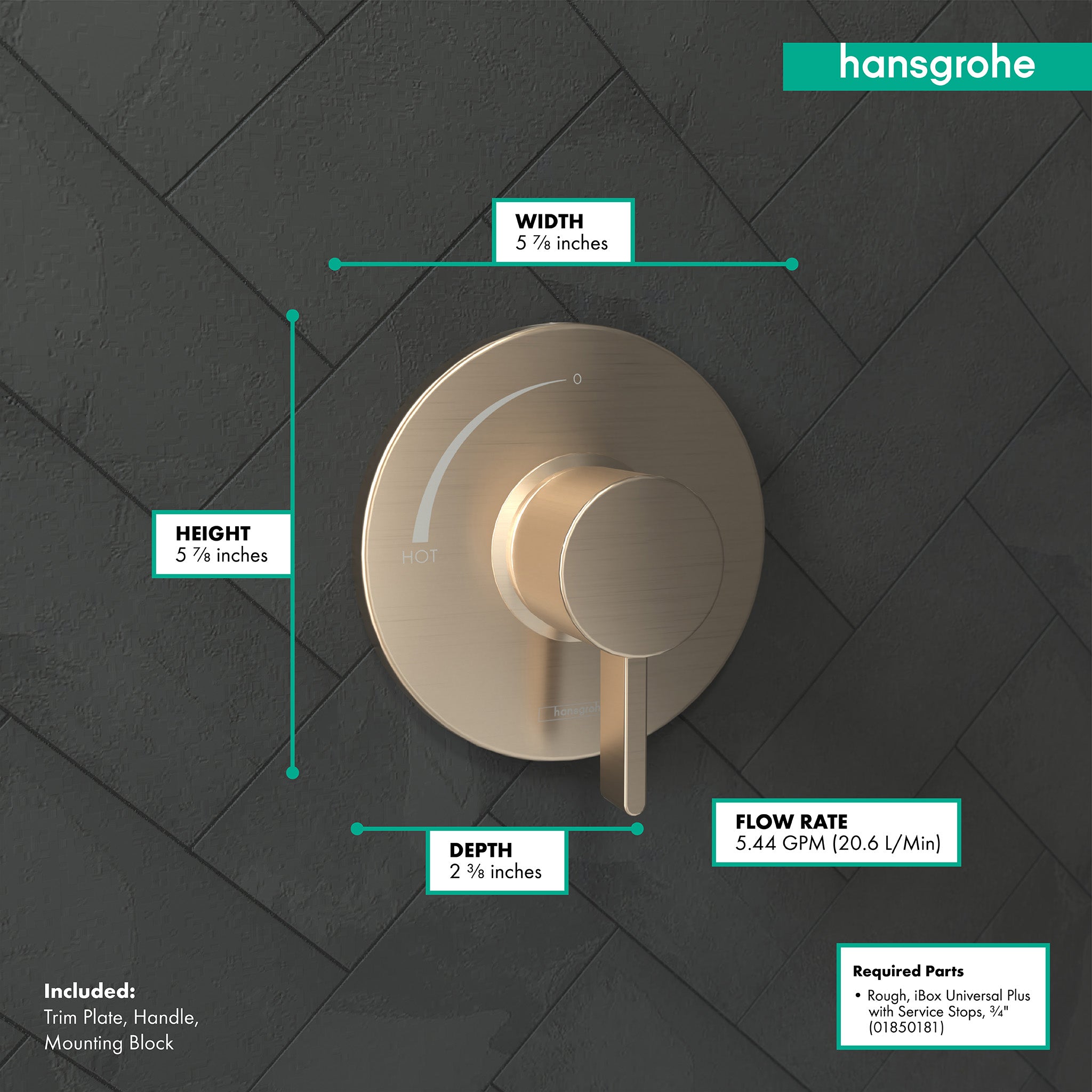HANSGROHE 15739141 Ecostat S Pressure Balance Trim - Brushed Bronze