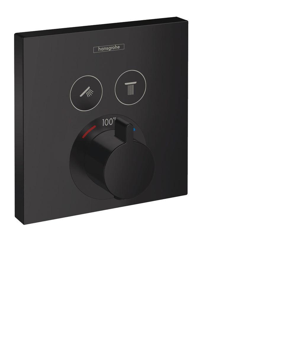 HANSGROHE 15763671 ShowerSelect Thermostatic Trim for 2 Functions, Square - Matte Black
