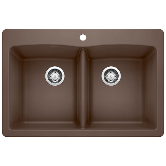 BLANCO 440218 Diamond Diamond SILGRANIT 33" 50/50 Double Bowl Dual Mount Kitchen Sink - Cafe in Cafe