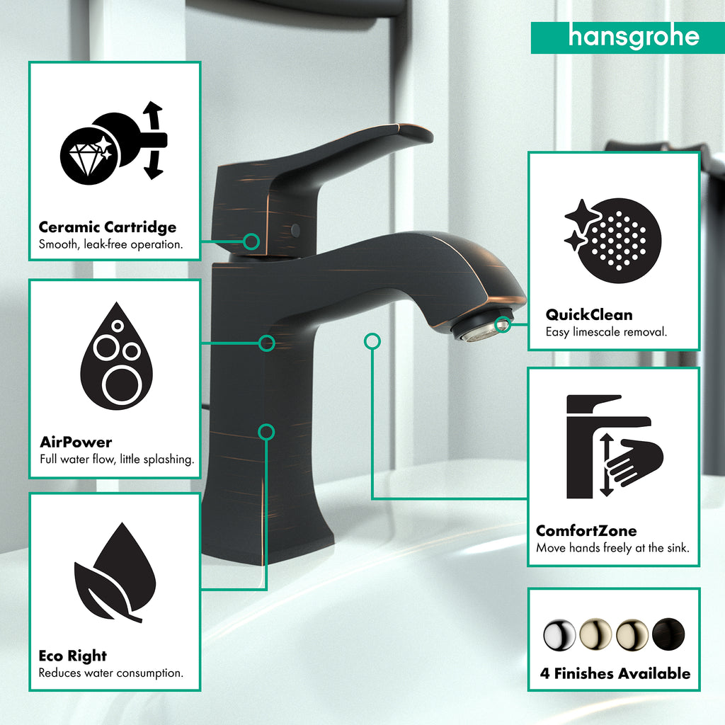 HANSGROHE 31075921 Metris C Single-Hole Faucet 100 with Pop-Up Drain, 1.2 GPM - Rubbed Bronze