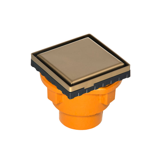 INFINITY DRAIN LSD4-2H SB LSD 4 4" x 4" LSD 4 Solid Style Complete Kit in Satin Bronze with Cast Iron Drain Body for Hot Mop, 2" No Hub Outlet