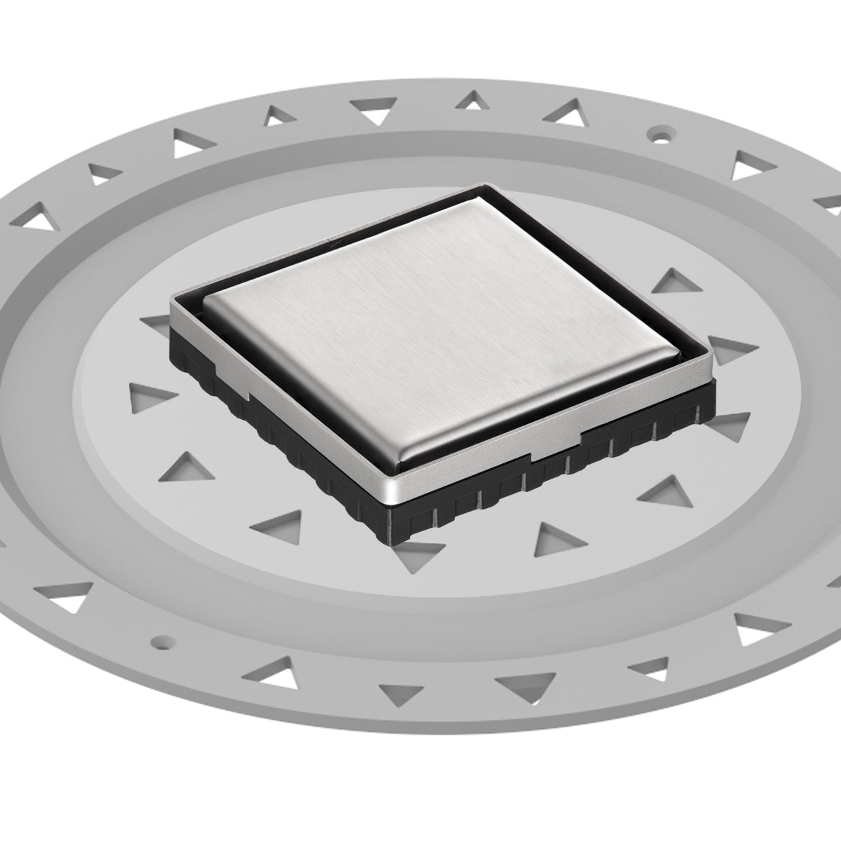 INFINITY DRAIN LSD4 BP SS LSD 4 4" x 4" LSD 4 Solid Style Complete Kit in Satin Stainless with PVC Bonded Flange, 2", 3" and 4" Outlet