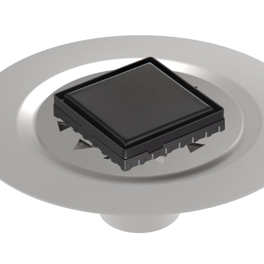 INFINITY DRAIN LSD4 BS BK LSD 4 4" x 4" LSD 4 Solid Style Complete Kit in Matte Black with Stainless Steel Bonded Flange, 2" No Hub Outlet