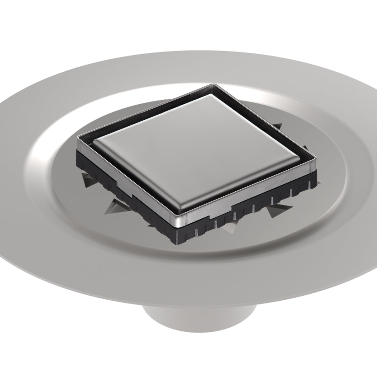 INFINITY DRAIN LSD4 BS PS LSD 4 4" x 4" LSD 4 Solid Style Complete Kit in Polished Stainless with Stainless Steel Bonded Flange, 2" No Hub Outlet