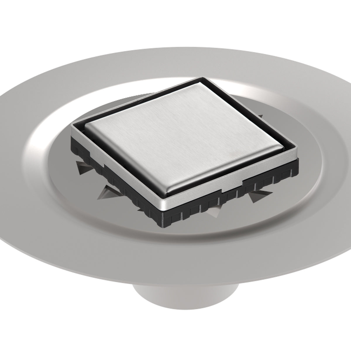 INFINITY DRAIN LSD4 BS SS LSD 4 4" x 4" LSD 4 Solid Style Complete Kit in Satin Stainless with Stainless Steel Bonded Flange, 2" No Hub Outlet