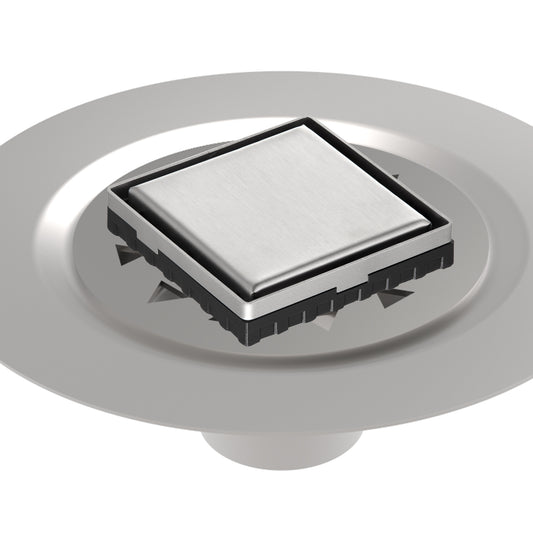 INFINITY DRAIN LSD4 BS SS LSD 4 4" x 4" LSD 4 Solid Style Complete Kit in Satin Stainless with Stainless Steel Bonded Flange, 2" No Hub Outlet